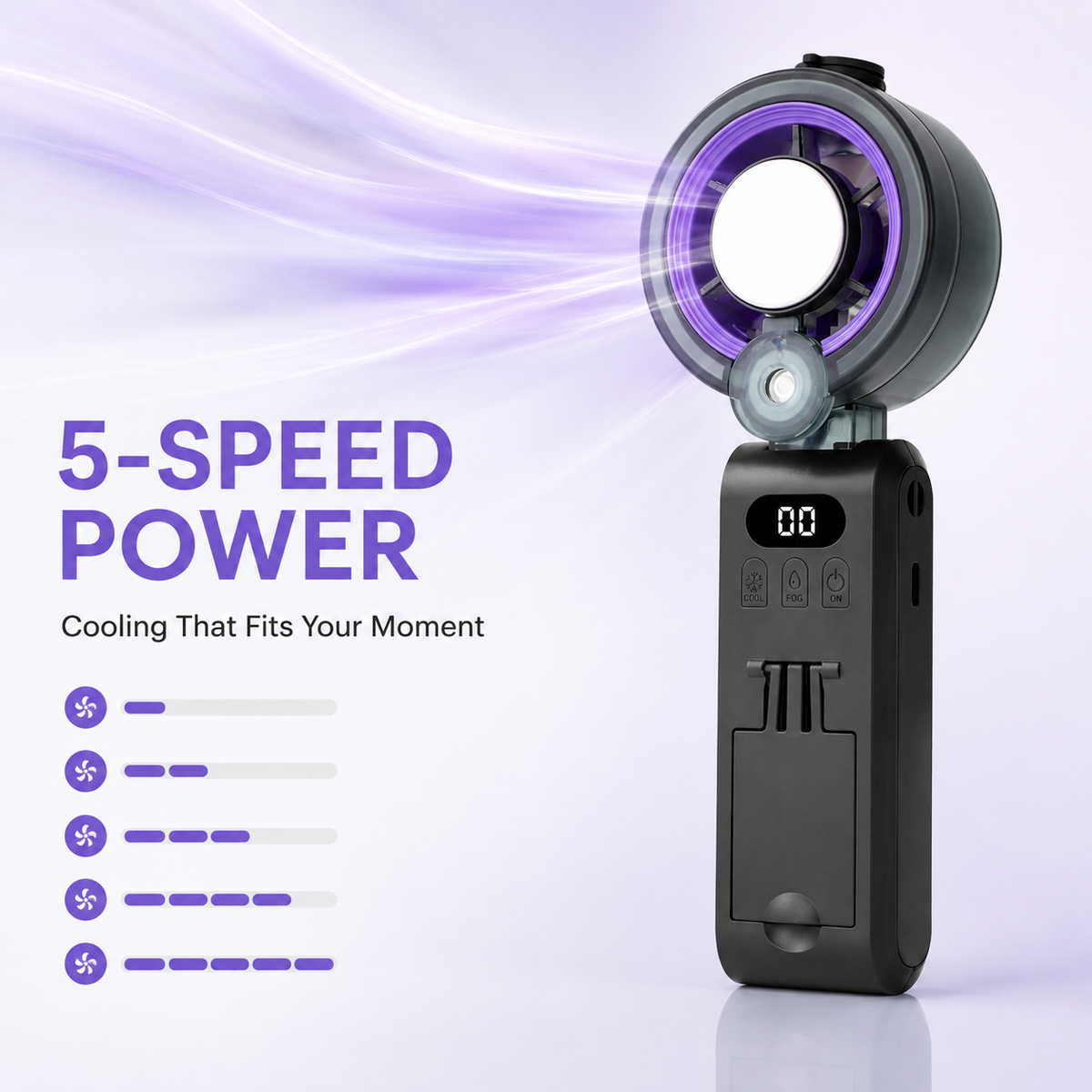 Bireafon FrostFlow™ 3-in-1 Handheld Cooling Fan with Cooling Plate, Fine Mist & 5-Speed Airflow