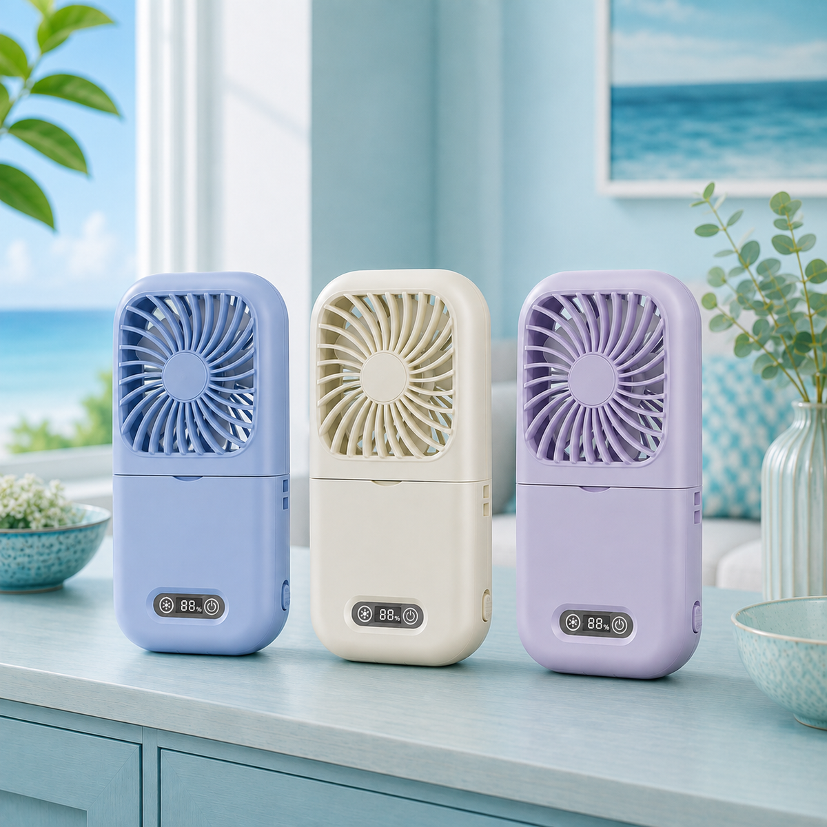 Bireafon AirGlow™ Foldable Mirror Fan – 3-in-1 Handheld, Desktop & Hanging Fan with Makeup Mirror